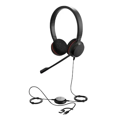 Jabra Evolve 20 SE - USB-A/USB-C Headset für Microsoft Teams - Headset mit Noise-Cancelling-Mikrofon für klare Sprachübertragung und passiver Geräuschunterdrückung, ideal für konzentriertes Arbeiten in offenen Büros.