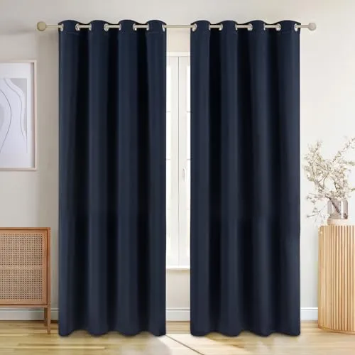 Blumtal Verdunklungsvorhänge 2er Set - Thermovorhang Hitzeschutz - Vorhang blickdicht mit Ösen - Gardinenschals mit Schlaufen - Thermovorhang - Gardinen 245x140cm - Curtains for Bedroom - Vorhang Blau