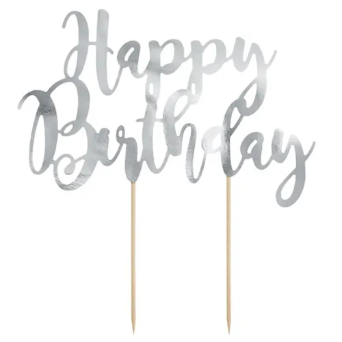 Cake Topper Happy Birthday - 22,5 cm Tortendeko in Silber, perfekte Kuchendekoration für unvergessliche Geburtstagsfeiern