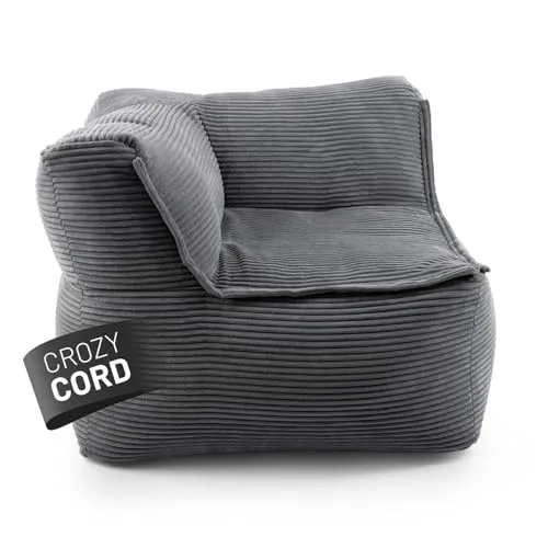 Cord Modulsofa Ecke Links Grau – Flexibles Sitzsack Sofa - Sitzsäcke & aufblasbare Sessel, modulares Eckteil für individuelle Raumgestaltung, bequem und stilvoll mit EPS Perlen gefüllt.
