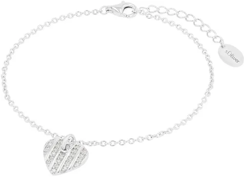 s.Oliver Armband 925 Sterling Silber mit Herz-Motiv - Elegantes Damenarmband aus 925 Sterling Silber, verziert mit funkelnden Zirkonia, längenverstellbar (17+3 cm) und ideal als Geschenk in einer ansprechenden Schmuck Geschenk Box.