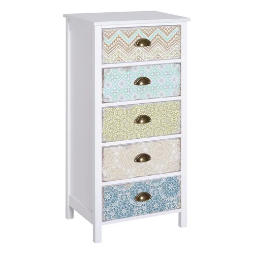 Bunte Kommode mit 5 Schubladen im Shabby Chic - Stilvolle Kommode im Shabby Chic Design mit 5 Schubladen, ideal für eine farbenfrohe und funktionale Einrichtung. Perfekt für Unisex Erwachsene.