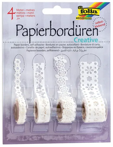 folia Papierbordüren "Creative" selbstklebend weiß 4 Rollen à 1 Meter