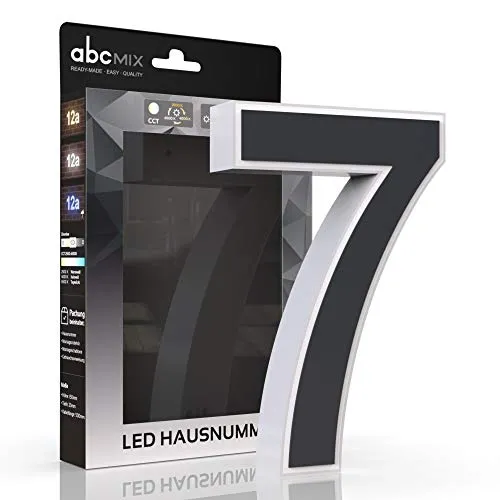 abcMIX LED Hausnummer 7 - Personalisierbare Hausnummernleuchte mit Dimmbarkeit - Hausnummern mit LED-Beleuchtung, personalisierbar, dimmbar und wetterfest (IP65) für optimale Sichtbarkeit bei Tag und Nacht.