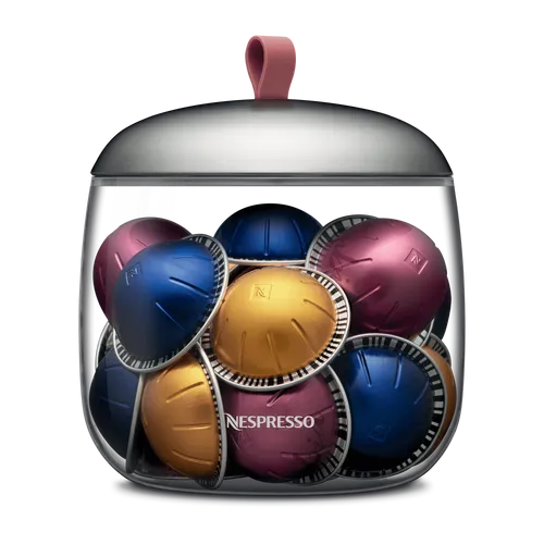 Nespresso LUME Mia Kapseldispenser - Kaffeezubehör & Espressozubehör – Eleganter Glasdispenser mit Silikongriff für ca. 60 Kapseln, vereint stilvolles Design mit praktischer Funktionalität.