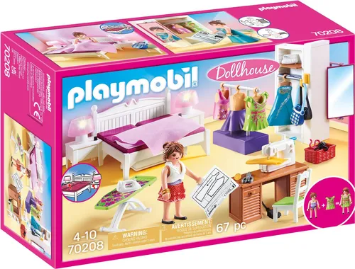 PLAYMOBIL 70208 DOLLHOUSE - Buntes Schlafzimmer mit Nähstudio, 67-teiliges Set für kreative Rollenspiele ab 4 Jahren