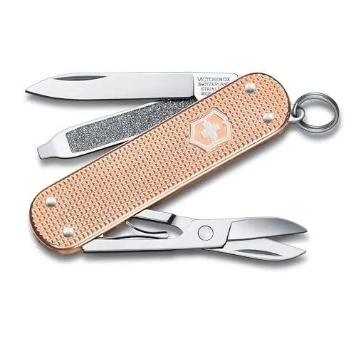 Victorinox Schweizer Taschenmesser, Klein, Classic SD Alox, Multitool, Swiss Army Knife, 5 Funktionen, Klinge, Nagelfeile, Fresh Peach