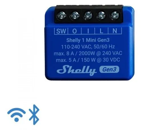 Shelly 1 Mini Gen3 - WLAN Smart Relais Schalter - Smart & Ferngesteuerte Stecker mit 1 Kanal und 8A, ideal zur Steuerung von Garagentoren und Heizungen, einfach per App oder Sprachsteuerung ohne Hub.