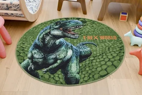 Kinderteppich T-Rex Dinosaurier grün rund 100cm