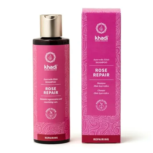 Khadi Rose Repair Elixier Shampoo 200 ml – Ayurvedische Haarpflege - Luxuriöses Shampoo für intensive Regeneration von strapaziertem Haar. Mit Damaszener Rose und indischen Heilkräutern nährt und repariert es Ihr Haar sanft und effektiv.