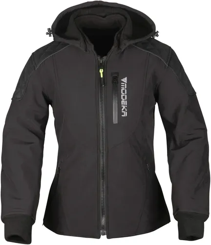 Modeka Clarke Lady Hoodie schwarz Gr. 36 - Motorradjacke mit zertifizierten Protektoren, 100 % wasser- und winddicht dank Hitex®-Z-Liner-Membrane und herausnehmbarer Thermoweste für zusätzlichen Komfort.
