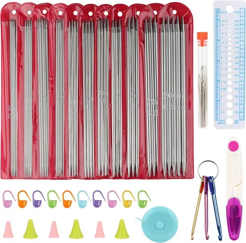 Coopay Metall Stricknadeln Set 55 Stück 2,0-6,5mm - Stricken leicht gemacht - 55-teiliges Set mit galvanisierten Edelstahl-Nadeln in allen gängigen Größen für müheloses Stricken. Ideal für Socken, Schals und mehr, perfekt organisiert in separaten Beuteln.