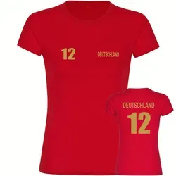 multifanshop T-Shirt Damen Deutschland - Trikot Nummer 12 Gold - Frauen rot XXL - Fußball-Fanartikel, 100% Baumwolle für optimalen Tragekomfort, sportlicher Stil mit Rundhalsausschnitt und trendigem Print.