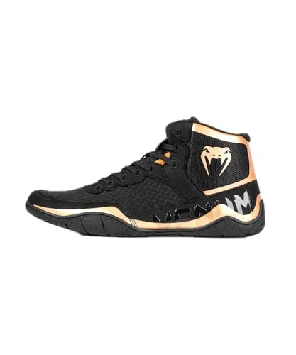 Venum Elite Wrestling Schuhe für Herren - 45, Schwarz/Bronze - Sonstige Sportschuhe mit Low-Mid-Cut-Design für optimale Knöchelunterstützung und leichtem Obermaterial, ideal für Wrestling und Fitnessstudio-Workouts.