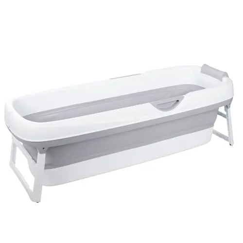 HelloBath® Faltbare Badewanne XXL 156x60x48 cm für Erwachsene – Tragbare Badewanne mit Kopfstütze - Faltbare Badewanne für Erwachsene mit großzügigem Volumen von 240 Litern. Ideal für kleine Räume, platzsparend zusammenklappbar auf 18 cm. Inklusive Ablaufschlauch (3 m) und Zubehör für höchsten Komfort beim Baden.