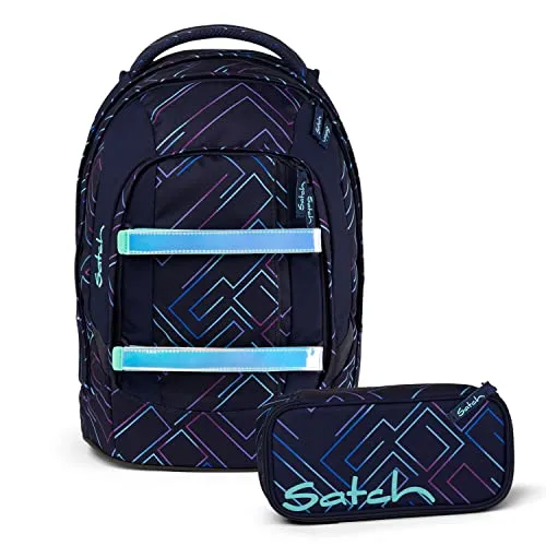 Satch Schulrucksack Set Pack (2tlg., inkl. Schlamperbox) - Purple Laser - Schulrucksäcke für sportliche Kids ab 9 Jahren, inklusive praktischer Schlamperbox und stylischem Purple Laser Design, ideal für Schule und Freizeit.