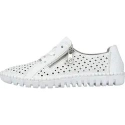 Rieker Slipper Weiß 38 EU - Sneaker in elegantem Weiß, aus hochwertigem Leder und Synthetik, mit bequemer Gummi-Innensohle für optimalen Tragekomfort bei jedem Schritt.