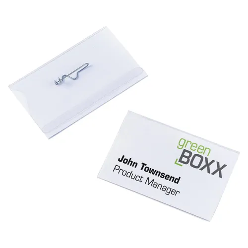 DURABLE Namensschilder mit Nadel 9,0 x 5,4 cm - 50 Stück - Diverse Namensschilder mit Nadel zur einfachen Befestigung an Kleidung, ideal für Seminare und Konferenzen. Inklusive kostenloser Online-Software zum Gestalten und Bedrucken.