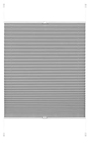 GARDINIA Plissee ohne Bohren, Zum Klemmen, Blickdicht, Falt-Rollo zur Verdunklung, Sichtschutz, Verstellbar von 6 mm - 30 mm, Greta, Steingrau, 50 x 130 cm