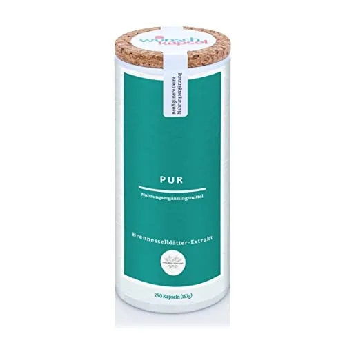 Brennnesselblätter-Extrakt Pur (Urtica dioica 10:1), 290 vegane Kapseln, hochdosiert, mit Flavonoiden, Minderalstoffen und Chlorogen, Premium Nahrungsergänzungsmittel aus der Wunschkapsel-Manufaktur
