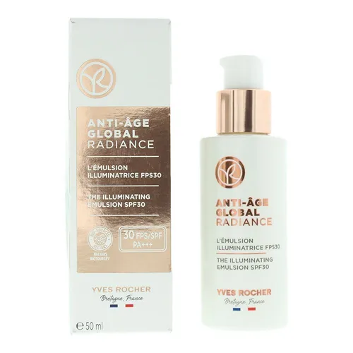 Yves Rocher Anti Age Global Radiance Emulsion SPF 30 - 50ml - Tagespflege mit Lichtschutzfaktor 30, schützt die Haut vor UV-Strahlen und sorgt für ein strahlendes Hautbild.