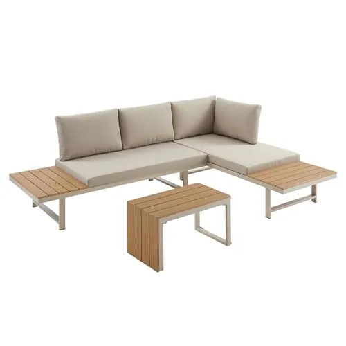 Riess Ambiente Wetterfestes Gartenmöbel Set Ibiza MODULAR Lounge - Gartenmöbel - Wetterfestes und flexibles Set aus Aluminium und WPC, ideal für Balkon, Terrasse oder Garten, inklusive Sitzpolstern und Beistelltisch.
