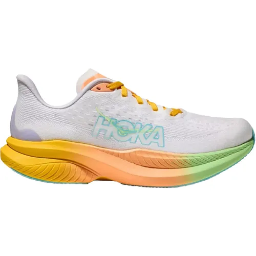 HOKA Mach 6 Damen Laufschuh - Frost/Starlight Glow, Größe 41 1/3 - Laufschuhe | Leichtester und reaktionsfreudigster Mach mit Super-Critical-Foaming-Technologie für optimale Energierückgabe und strapazierfähigen Gummiüberzug.
