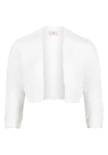 Vera Mont Damen Strickbolero mit Struktur Rohweiß, M - Boleros für Damen, figurnah mit 3/4 Ärmeln und V-Ausschnitt, bietet stilvolle Eleganz und angenehmen Tragekomfort.