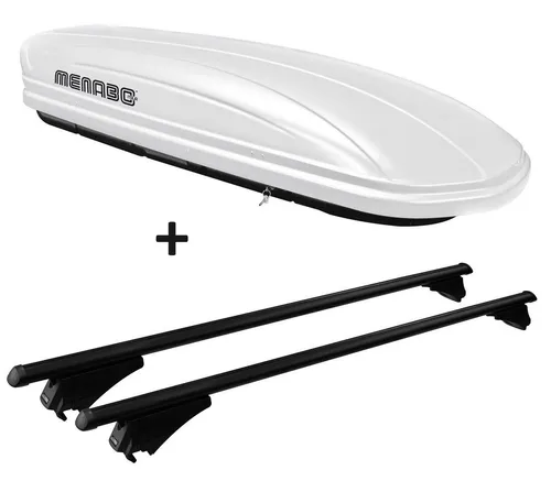 Fahrradhalter, Skibox weiß VDP-MAA 460W 460 Liter abschließbar + Alu-Relingträger schwarz Dachgepäckträger aufliegende Reling im Set kompatibel mit Opel Astra Kombi 01-11