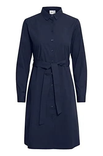 Ichi A-Linien-Kleid IHIXSARAH DR - 20109397, Navy (14400) - Kleid in A-Linie aus 100% Baumwolle, ideal für lässige Anlässe, mit praktischem Bindeband für individuelle Passform.
