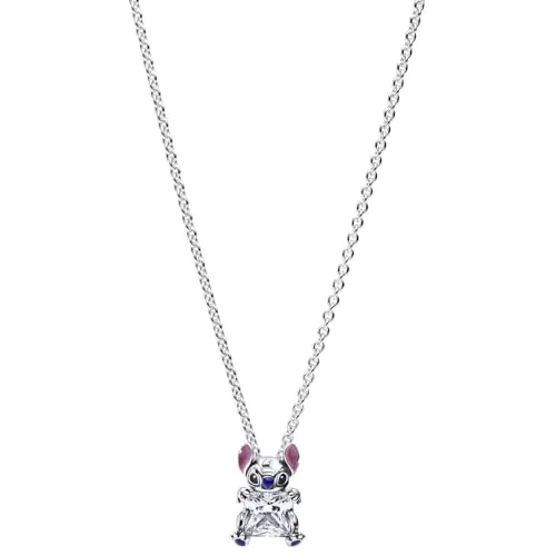 Pandora Kette mit Anhänger 393743C01-45 - Disney Stitch - Kette mit Anhänger aus Sterling Silber, verziert mit Zirkonia und einem einzigartigen Disney Stitch Design, perfekt für Fans und Sammler.