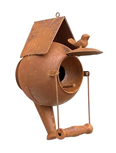 DanDiBo Vogelhaus zum Aufhängen Edelrost Deko Rost Gießkanne Wetterfest 96422 Nistkasten Futterstation für Vögel Shabby mit Kette hängend Metallkanne Kanne Balkon
