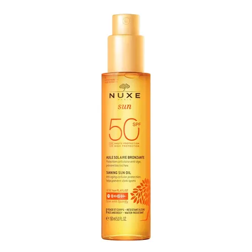 Nuxe Sun Sonnenöl Gesicht & Körper LSF 50 - Wasserfestes Sonnenöl mit Anti-Aging-Schutz, für gesunde Bräune und sofortige Feuchtigkeitspflege, 150 ml