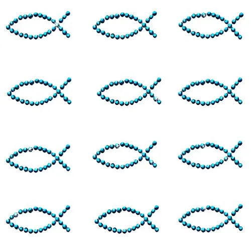 Oblique Unique 12 Stück Fisch Sticker Strass Steine Türkis Hellblau zum Verzieren oder Aufkleben oder Einkleben von Karten - Kommunion Taufe Deko Tischdeko