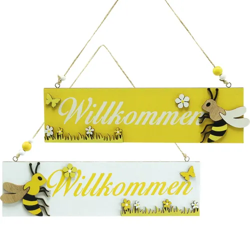 Willkommensschild mit Biene Holzdeko für Tür Fenster Garten, 4 Stück