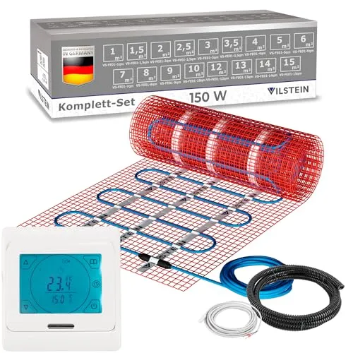 VILSTEIN® Elektrische Fußbodenheizung 150W/m² - Flexibel für Laminat & Fliesen - Premium Elektro-Fußbodenheizung mit IP67-Schutz, ideal für alle Bodenarten. Einfach zuschneidbar und energieeffizient. Perfekt für nachträgliche Installationen in Wohn- und Badbereichen.