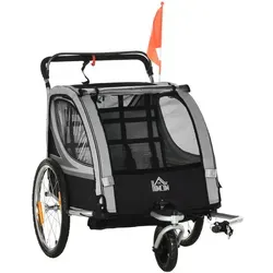 Homcom 2-in-1 Kinderfahrradanhänger, Grau - Fahrradanhänger mit robustem Stahlrahmen, ideal für sichere Fahrten mit bis zu zwei Kindern. Ausgestattet mit luftgefüllten Reifen für eine sanfte Fahrt und integrierten Taschen für Snacks und Spielzeug.
