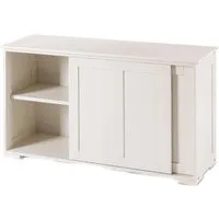 COSTWAY Beige Sideboard - Multifunktionale Kommode mit Schiebetüren - Kommode mit praktischem Stauraum und höhenverstellbarem Einlegeboden. Ideal für Küche, Bad oder Büro. Pflegeleichtes MDF-Material und abgerundete Kanten für Sicherheit.