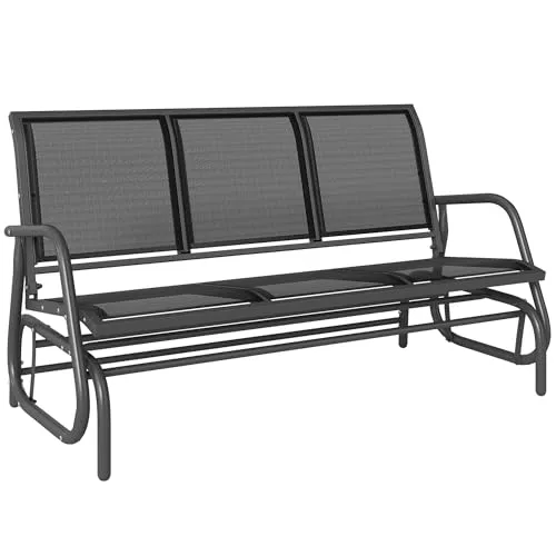 Outsunny 3-Sitzer Schaukelstuhl Gartenbank - Schaukelstuhl für 3 Personen, bis 300 kg belastbar, mit hochwertigem Metallgestell und atmungsaktivem Netzstoff für maximalen Komfort im Garten oder auf der Terrasse.