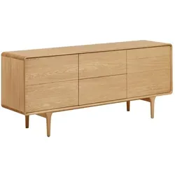 ebuy24 Sideboard Karna – Modernes Design mit 2 Türen und 2 Schubladen - Stylisches Sideboard in Eiche mit 2 Türen und 2 Schubladen. Ideal für ein modernes Zuhause und perfekt kombinierbar mit anderen Möbeln. Hochwertige Verarbeitung für einen individuellen Wohnstil.