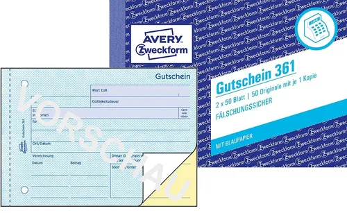 AVERY Zweckform Formularbuch "Gutschein" DIN A6 quer 2 x 50 Blatt