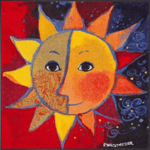 Salonloewe Rosina Wachtmeister Fußmatte 85x85 cm - Bunte Katzen für Kinderzimmer - Teppich fürs Kinderzimmer, waschbar und pflegeleicht; ideal als Schmutzfangmatte mit rutschfester Unterseite und strapazierfähigem Material.