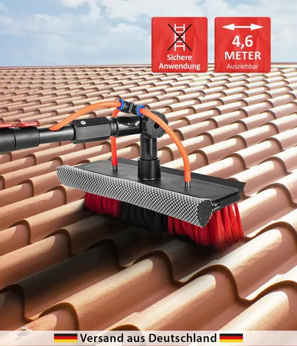 Genius Reinigungsbürste Starlyf Telescopic Hydrocleaner - Spülbürsten für die gründliche Reinigung von PV-Anlagen, Wintergärten und Terrassen. Mit 5-in-1 Funktion und einer Teleskopstange von 4,6 m für schwer erreichbare Stellen.
