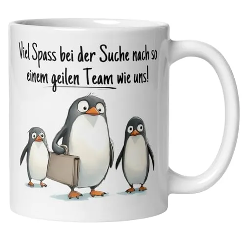 Abschiedsgeschenk Kollegin Kollege Tasse mit Spruch | Pinguine – Viel Spaß bei der Suche | Lustiges Geschenk zum Abschied Jobwechsel Büro | Geschenkidee Arbeitsplatzwechsel Stellenwechsel
