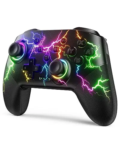 VOYEE Switch Controller - Drahtloser Pro Controller mit RGB Blitz LED - PC-Gamecontroller mit 1000mAh Akku und 9-farbigem RGB-Blitzlicht. Ideal für Switch 2/Lite/OLED - bietet programmierbare Tasten und Vibration für ein maximales Spielerlebnis.
