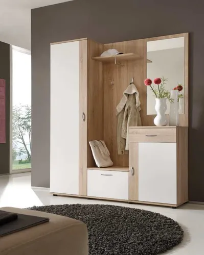 Garderobenset RICO BHT 145x184x29 cm braun - Garderobenset, stilvolles Design in Braun, ideal für einen organisierten Eingangsbereich mit praktischem Wandgarderobenpaneel.