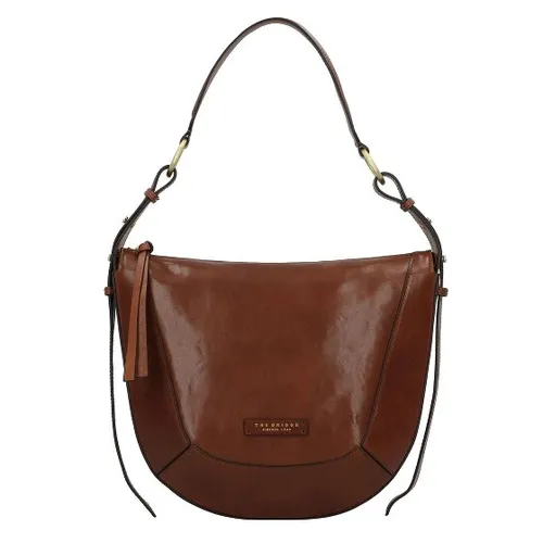The Bridge Fedora Crossbody Bag Marrone 14 / Oro - Umhängetasche aus hochwertigem Leder, elegant in Braun mit goldenen Akzenten – ideal für stilvolle Anlässe.