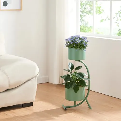 [en.casa] Blumenständer Almelo in Halbmondform mit 2 Töpfen - Eleganter Blumenständer aus robustem Metall mit zwei integrierten Töpfen. Ideal zur stilvollen Präsentation Ihrer Pflanzen und zur Verschönerung Ihrer Wohnräume. Einfacher Aufbau für eine schnelle Gestaltung Ihrer grünen Oase.