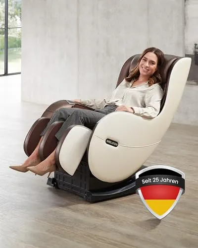 WELCON Massagesessel EASYRELAXX – Beige/Braun - Massagesessel mit Bluetooth Soundsystem und elektrisch verstellbarer Funktion. Ideal für Entspannung und Komfort, bis 150 kg belastbar.