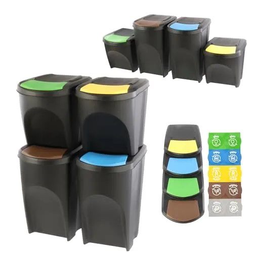 botle Mülleimer- 4er Set 120 L Mülltrennungssystem - Mülltrennsysteme mit 4 eleganten Abfalleimern (2x35 L + 2x25 L) in Schwarz, stapelbar und mit luftdichten Deckeln für geruchsfreie Nutzung. Ideal für ein organisiertes und umweltfreundliches Zuhause.